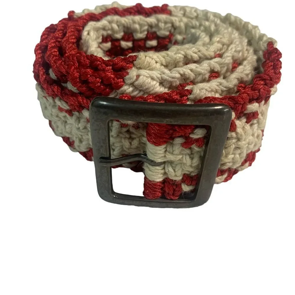 Casual to Elegant Style Cream and White Crocheted Belt with Buckle